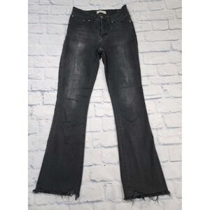 Madewell WOMENS SIZE 26 Tall Cali Demi Boot Jeans Black Wash Flare Raw Hem